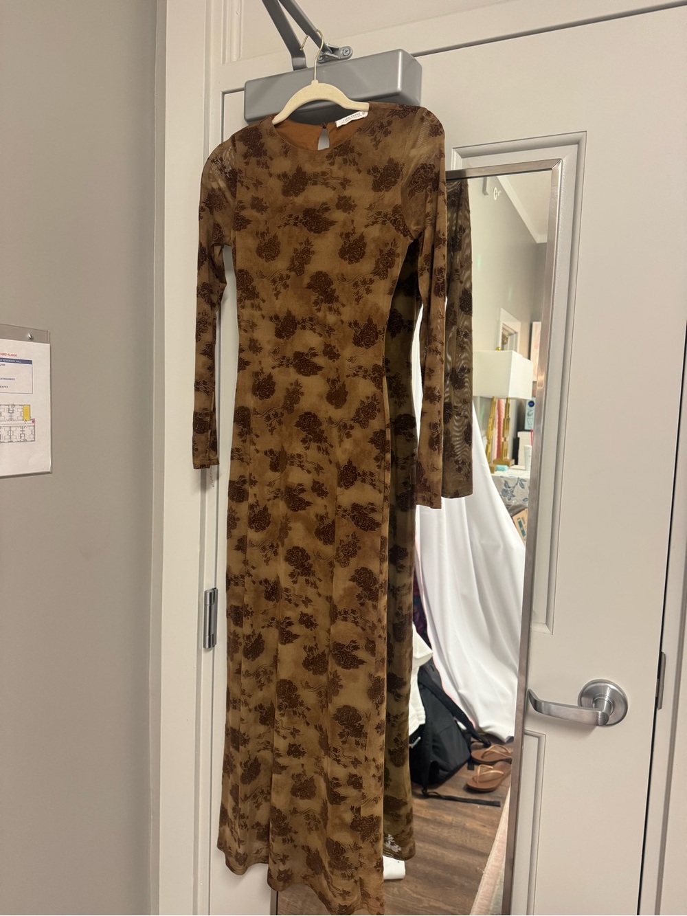12th Tribe Brown Floral Velvet Long Sleeve Maxi Dress